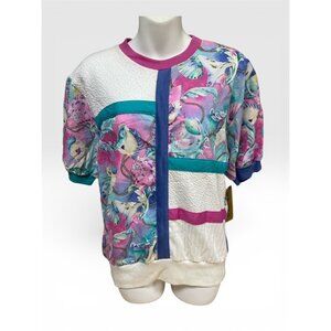 Vintage 1989 D.K. Gold Teal Fuchsia Purple Seashells Shirt Size MEDIUM 80s 90s